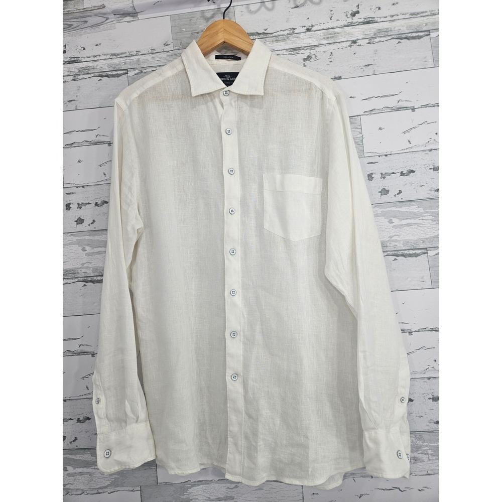 Rodd & Gunn Mens White 100% Italian Linen Sports Fit Button Down Shirt Size L
